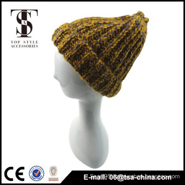 Yellow color unisex winter classic knit hat beanie cap